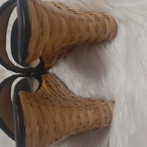 Michael Michael Kors Leather Black Bamboo Wedge Heels Size 8 - Picture 6 of 8